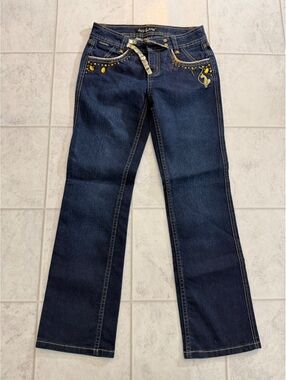 Baby Phat Girlz Dark Blue Denim Jeans with Yellow Embroidery